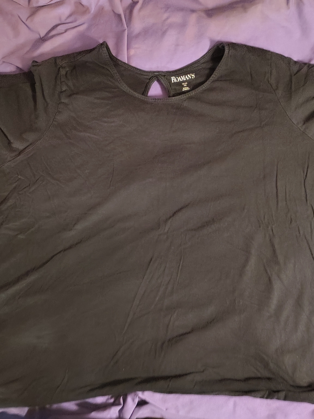 Roaman's Black Short Sleeve Tee with Keyhole Neck 5X 38/40